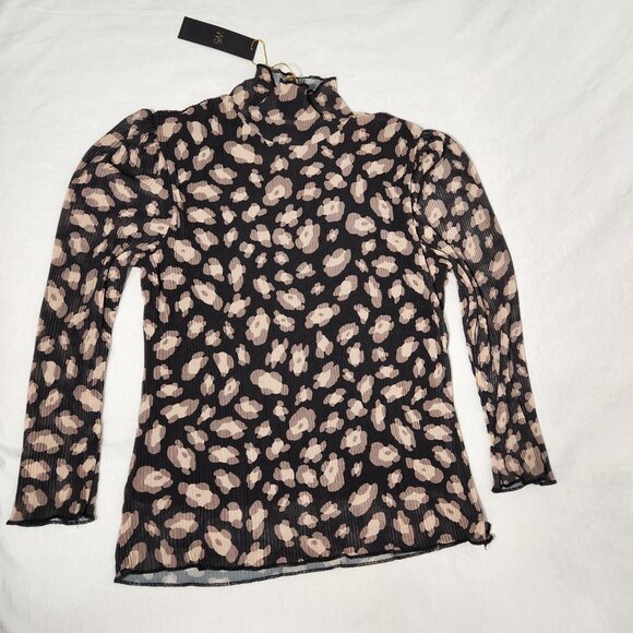 W5 Sheer Grunge Whimsigoth Black/Tan Leopard Print 3/4 Mock Neck Top Size S NEW! - Picture 8 of 15
